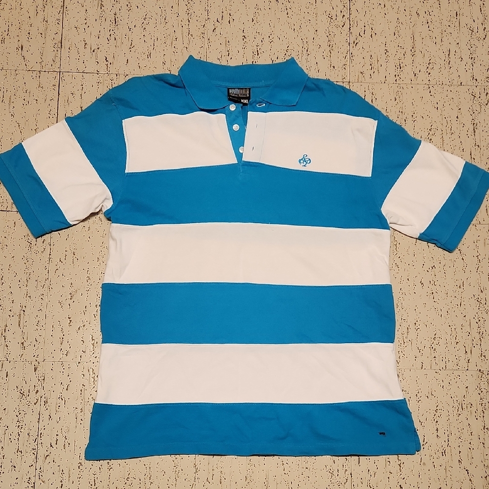 South Pole Blue And White 1/4 Button Down Stripe Polo Shirt Vintage Y2K